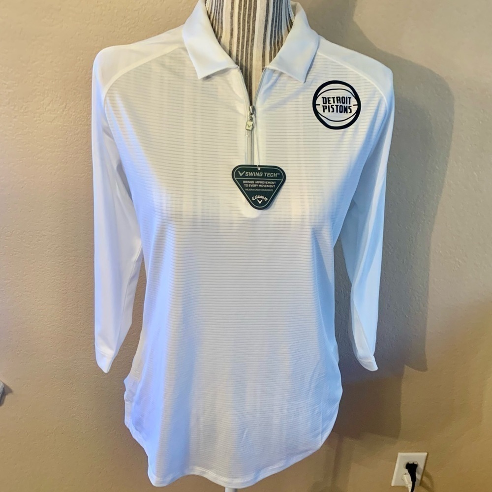 NWT Callaway Golf Top Large Detroit Pistons White Opti-Dri UPF 30 Elastane